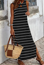 Load image into Gallery viewer, Black Stripe Print Open Back Sleeveless Maxi Dress with Slits
