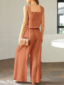 Womens Pants Set-Square Neck Top and Wide Leg Pants Set | pants set