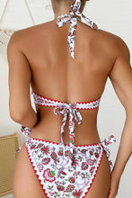 Load image into Gallery viewer, Red Floral Halter O-Ring Backless Knot Bikini Set | Swimwear/Bikinis
