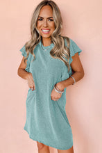 Load image into Gallery viewer, Mini Dress | Blue Textured Ruffled Flutter Sleeve Dress
