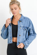 Load image into Gallery viewer, Sky Blue Medium Wash Chunky Cropped Denim Jacket | Outerwear/Denim jackets
