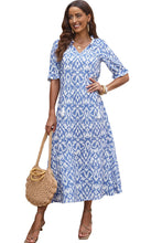 Load image into Gallery viewer, Sky Blue V Neck Casual Geometric Print Maxi Dress | Dresses/Maxi Dresses
