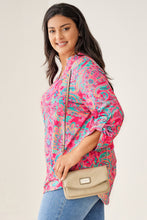 Load image into Gallery viewer, Rose Plus Size Paisley Print V Neck Roll Tab Sleeve Blouse | Plus Size/Plus Size Tops/Plus Size Blouses &amp; Shirts
