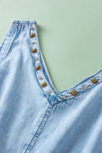 Load image into Gallery viewer, Beau Blue Studded V Neck Raw Hem Sleeveless Denim Romper
