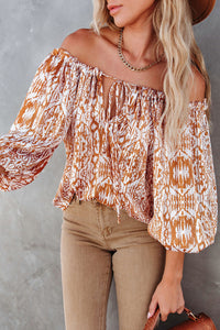 Drawstring Blouse | Brown 3/4 Sleeve Top