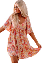 Load image into Gallery viewer, Orange Wide Flutter Sleeve Floral Dress | Dresses/Floral Dresses
