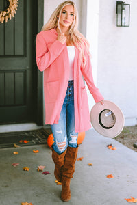 Pink Open Front Pocketed Knit Cardigan | Tops/Sweaters & Cardigans