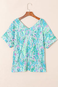 Floral T Shirt | Green Loose Painted Top