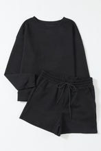 Load image into Gallery viewer, Drawstring Shorts Set | Black Textured Long Sleeve Top Shorts
