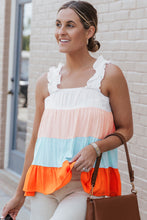 Load image into Gallery viewer, Tank Top | White Frill Straps Color Block Tiered Blouse
