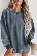 Load image into Gallery viewer, Pullover Sweatshirt | Blue Solid Ribbed Knit Round Neck
