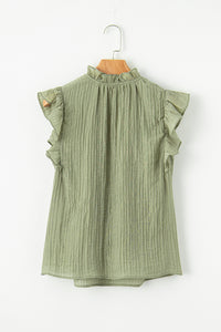 Flutter Sleeve Blouse | Mist Green V Neck Textured Top