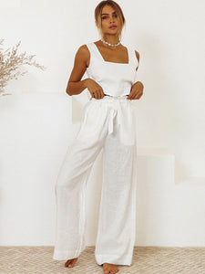 Top & Pants Set | Square Neck Sleeveless Pants Set