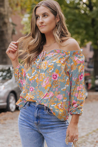 Blue Frilled Off Shoulder Floral Blouse | Tops/Blouses & Shirts