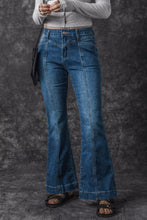 Load image into Gallery viewer, Blue High Waist Seam Stitching Pocket Flare Jeans
