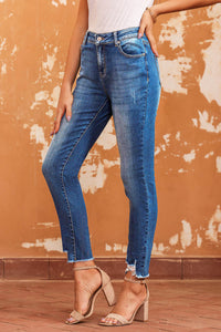 Blue Raw Hem Ankle-length Skinny Jeans | Bottoms/Jeans