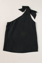 Load image into Gallery viewer, One Shoulder Tank Top | Black Textured Bowknot Blouse
