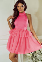 Load image into Gallery viewer, Strawberry Pink Gauze Ruffle Tiered Knotted Halter Dress | Dresses/Mini Dresses
