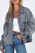 Load image into Gallery viewer, Loose Denim Jacket | Gray Chest Pockets Drop Shoulder Jacket
