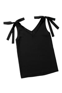 Black Tie On Shoulder V Neck Tank Top | Tops/Tank Tops