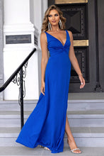 Load image into Gallery viewer, Blue Formal Gown | Twisted Slit Plunge Maxi Dress
