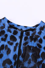 Load image into Gallery viewer, Blue Leopard Print Zipper Cut-out Rash Guard Swimsuit | Swimwear/Rash Guards
