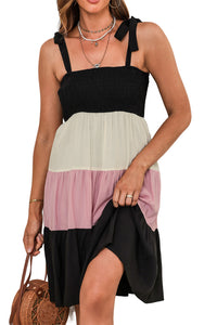 Mini Dress | Black Multicolor Smocked Color Block Sleeveless