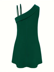 Mini Dress | Asymmetrical Neck Sleeveless Dress