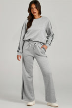 Load image into Gallery viewer, Light Grey Solid Color Side Striped Sweatshirt Active Set
