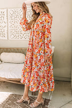 Load image into Gallery viewer, Multicolor Boho Floral Collared Long Sleeve Ruffled Dress | Dresses/Floral Dresses
