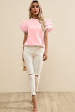 Load image into Gallery viewer, Ruffled Sleeve Top | Eyelet Round Neck Cap Sleeve Blouse
