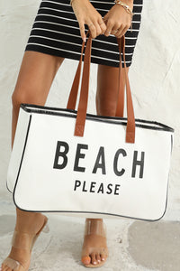 White BEACH PLEASE Print Large Canvas Tote Bag | Shoes & Bags/Handbags