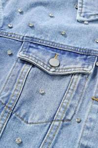 Rhinestone Denim Jacket | Mist Blue Studded Denim