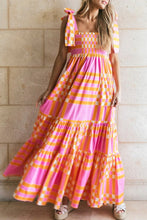 Load image into Gallery viewer, Pink Boho Gingham Tied Straps Smocked Maxi Dress | Dresses/Maxi Dresses
