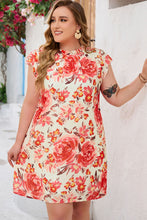 Load image into Gallery viewer, Fiery Red Plus Size Frilled Neck Ruffle Sleeveless Floral Dress | Plus Size/Plus Size Dresses/Plus Size Mini Dresses
