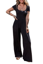 Load image into Gallery viewer, Black Pleated High Waist U Neck Short Sleeve Jumpsuit
