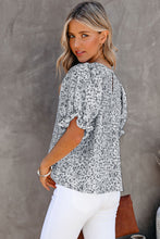 Load image into Gallery viewer, Blue Floral Smocked Puff Sleeve Blouse | Tops/Blouses &amp; Shirts
