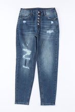 Load image into Gallery viewer, Blue Distressed Button Fly High Waist Skinny Jeans | Bottoms/Jeans
