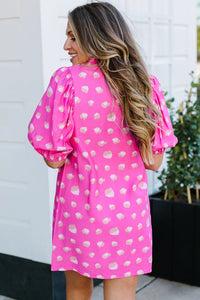 Puff Sleeve Dress | Bright Pink Printed Mini Dress