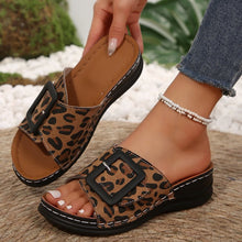 Load image into Gallery viewer, Suede Sandals | Leopard Wedge Sandals
