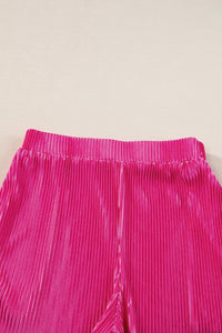 Pink Shorts Set | Casual Pleated Short Two-Piece Set