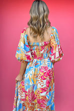 Load image into Gallery viewer, Rose Red Tropical Print Smocked Bodice Puff Sleeve Maxi Dress | Dresses/Floral Dresses
