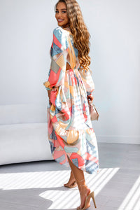 Maxi Dress | Multicolor Abstract Print Long Sleeve