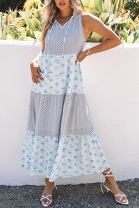 Maxi Dress | Sky Blue Abstract Print Sleeveless Dress