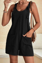 Load image into Gallery viewer, Black Adjustable Straps Pocketed Textured Romper
