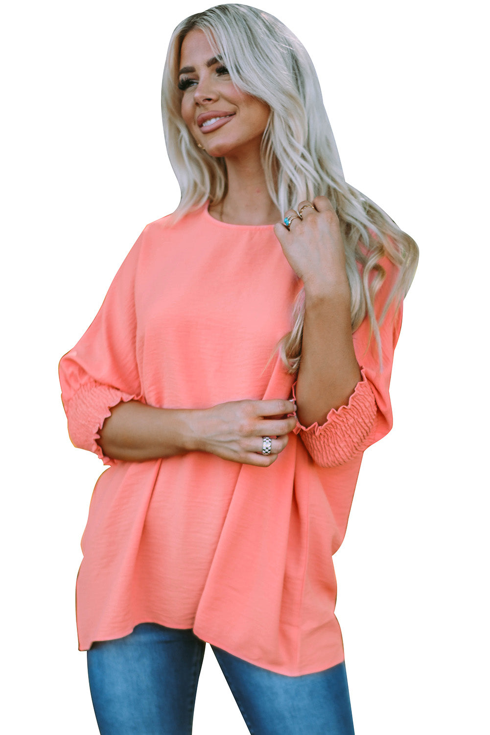 Pink Smocked Wrist Shift Top | Tops/Tops & Tees