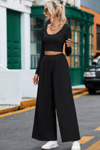 Load image into Gallery viewer, Black Solid Color Ribbed Crop Top Long Pants Set | Two Piece Sets/Pant Sets
