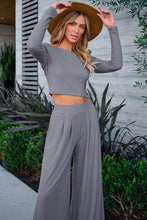 Load image into Gallery viewer, Pants Set | Gray Solid Color Ribbed Crop Top
