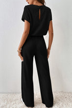 Load image into Gallery viewer, Wide Leg Jumpsuit | Black Solid Color Ribbed Short Sleeve
