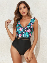 Load image into Gallery viewer, Womens Swimsuit-Crisscross Ruffled Printed V-Neck One-Piece Swimwear | swimsuit
